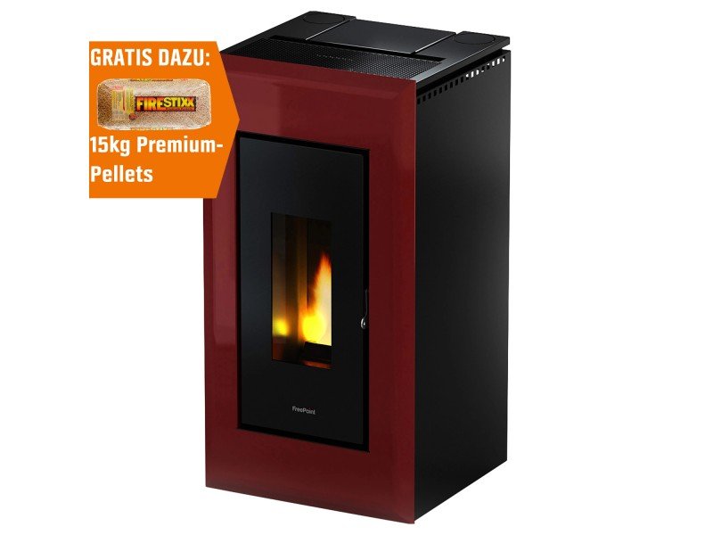 Freepoint Vega salamandra a pellets em aço Bordeaux 10,5 kW com controlo automático