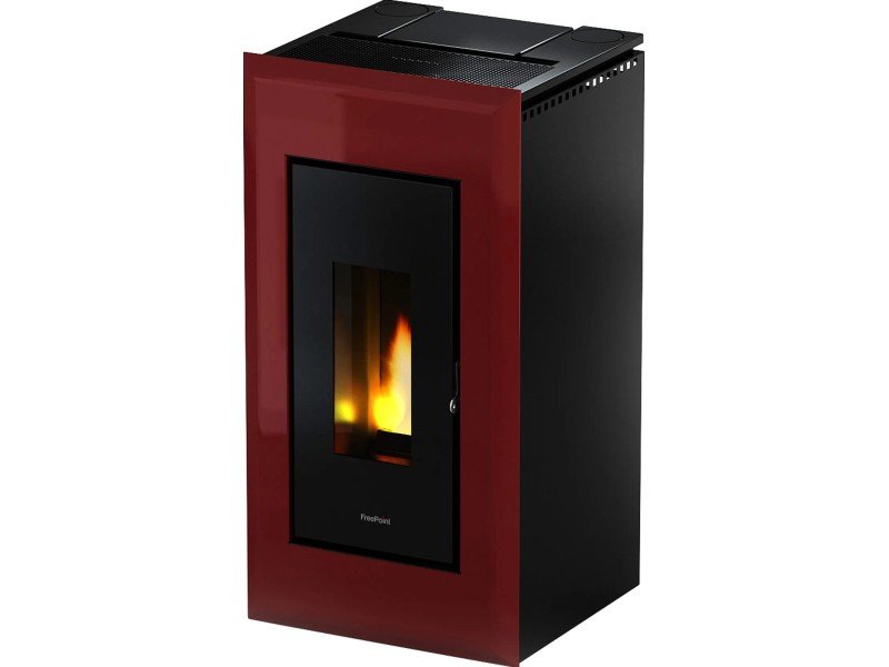 Freepoint Vega salamandra a pellets em aço Bordeaux 10,5 kW com controlo automático