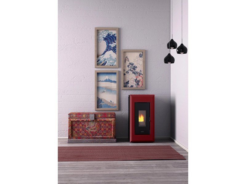 Freepoint Vega salamandra a pellets em aço Bordeaux 10,5 kW com controlo automático
