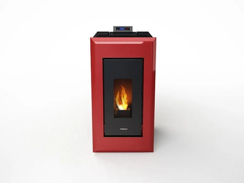 Freepoint Vega salamandra a pellets em aço Bordeaux 10,5 kW com controlo automático