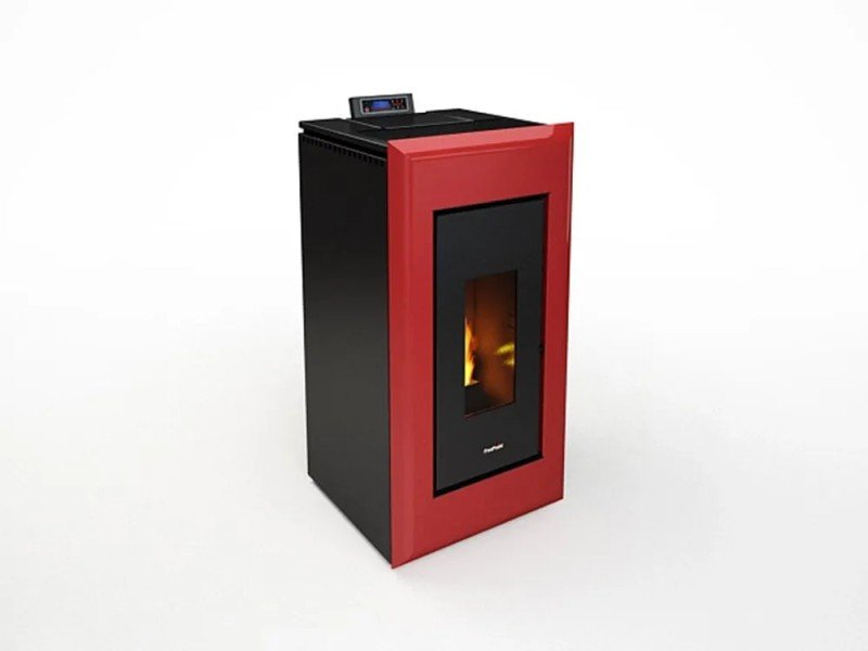 Freepoint Vega salamandra a pellets em aço Bordeaux 10,5 kW com controlo automático