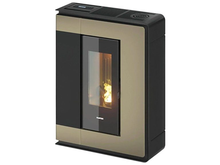 Freepoint Arco salamandra a pellets em aço bronze 7 kW com controlo automático