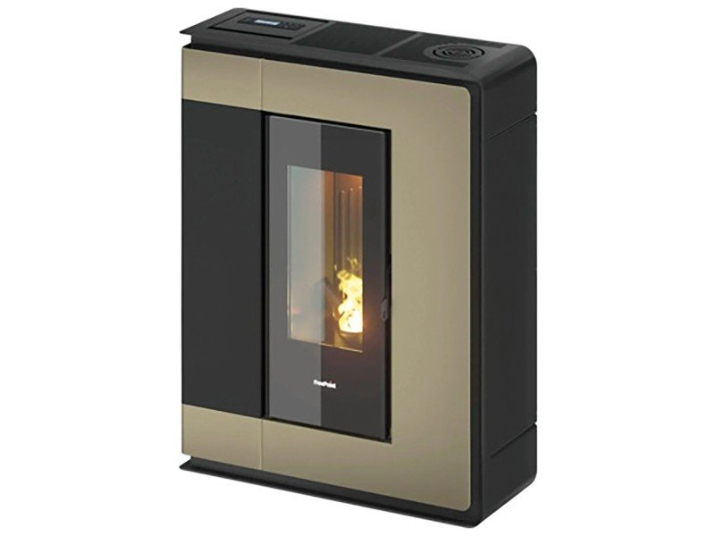 Freepoint Arco salamandra a pellets em aço bronze 7 kW com controlo automático