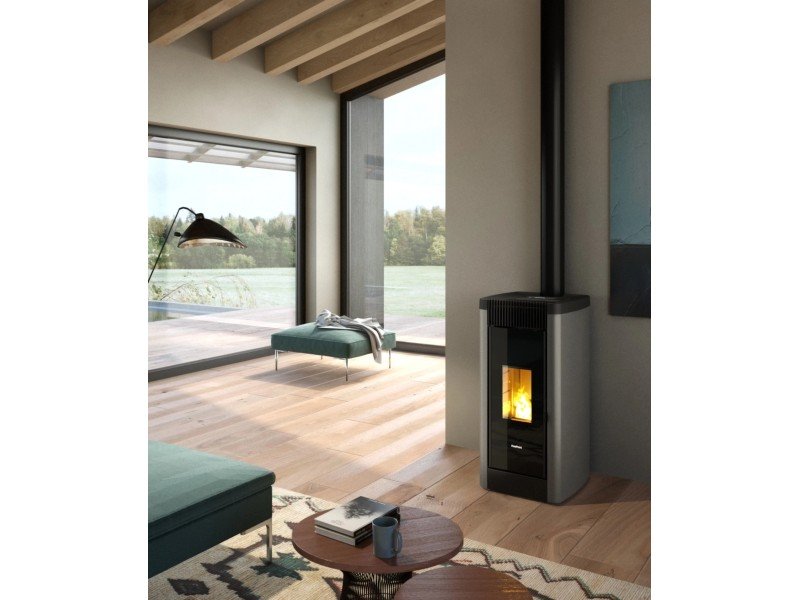 Freepoint STEE salamandra a pellets em aço titânio 8,5 kW com controlo automático