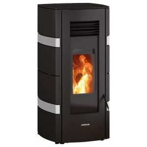 Justus Sia salamandra a pellets em aço preto-branco 8 kW com controlo automático