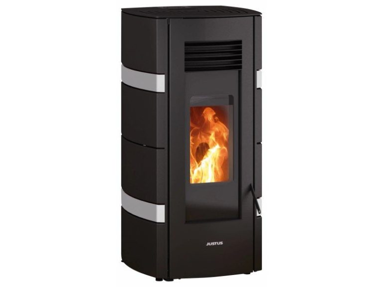Justus Sia salamandra a pellets em aço preto-branco 8 kW com controlo automático