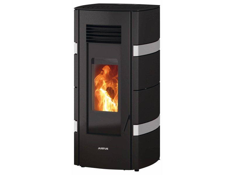 Justus Sia salamandra a pellets em aço preto-branco 8 kW com controlo automático