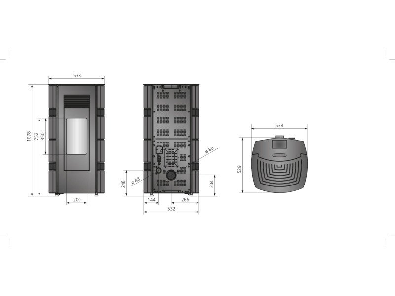 Justus Sia salamandra a pellets em aço preto-antracite 8 kW com controlo automático