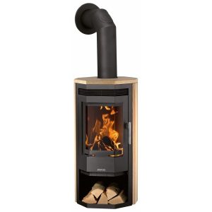 Justus Usedom 5 salamandra a lenha preta 5 kW com revestimento em arenito