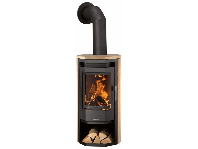 Justus Usedom 5 salamandra a lenha preta 5 kW com revestimento em arenito