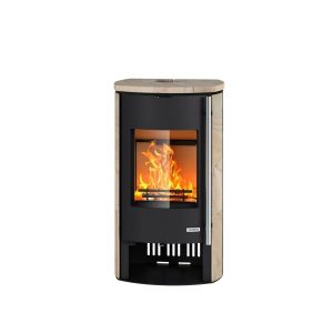 Accente salamandra a lenha com revestimento em arenito 7 kW