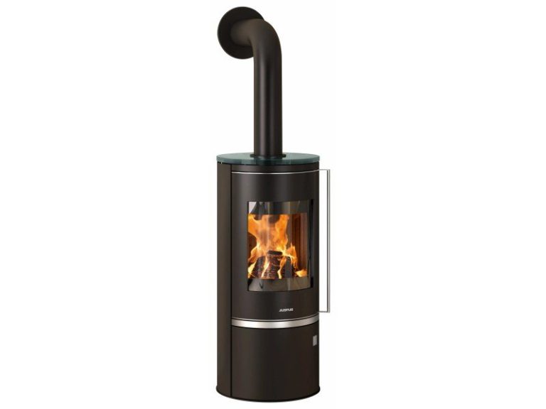 Justus Faro 2.0 Top salamandra a lenha em aço preta com placa superior em vidro 6 kW