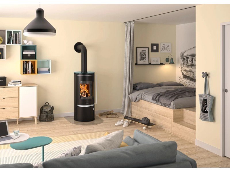 Justus Faro 2.0 Top salamandra a lenha em aço preta com placa superior em vidro 6 kW