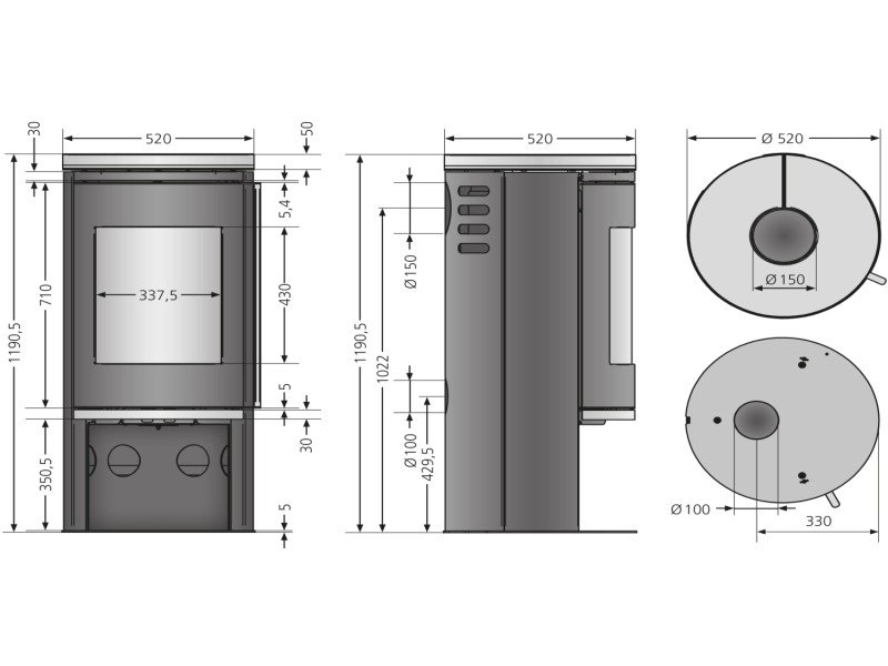 Justus Faro 2.0 salamandra a lenha preto-cinzenta com arenito cinzento 6 kW