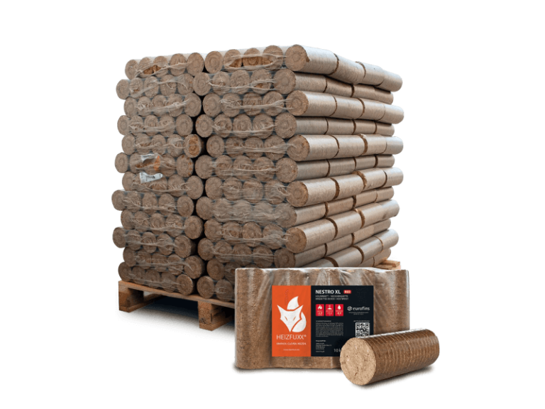 Heizfuxx Nestro XL Red briquetes de madeira dura – 96 embalagens de 10 kg – palete 960 kg