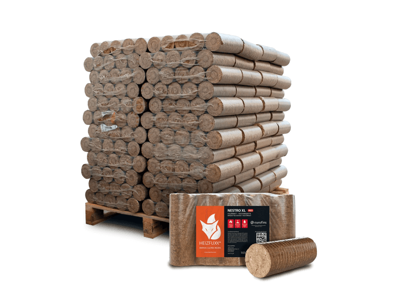 Heizfuxx Nestro XL Red briquetes de madeira dura – 96 embalagens de 10 kg – palete 960 kg