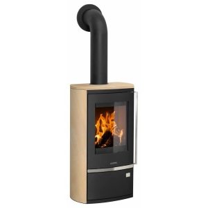 Justus Rento R II salamandra a lenha preta com arenito 6 kW com controlo automático