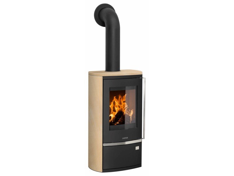Justus Rento R II salamandra a lenha preta com arenito 6 kW com controlo automático