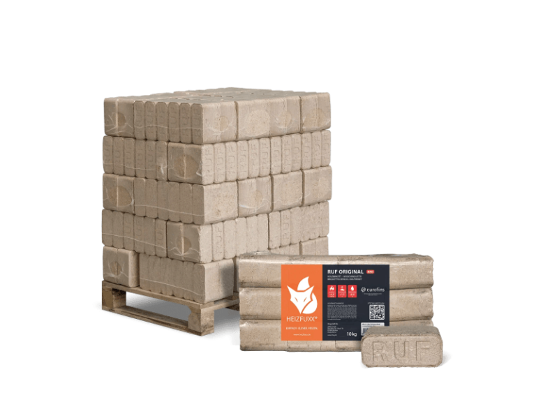 Heizfuxx RUF Original Red briquetes de madeira dura – 30 embalagens de 10 kg – palete 300 kg