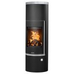 Justus Faro W+ 2.0 salamandra a lenha em aço preta com pedra-sabão cinzenta 7 kW