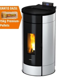 Freepoint Globe salamandra a pellets em aço branca 10,5 kW com controlo automático