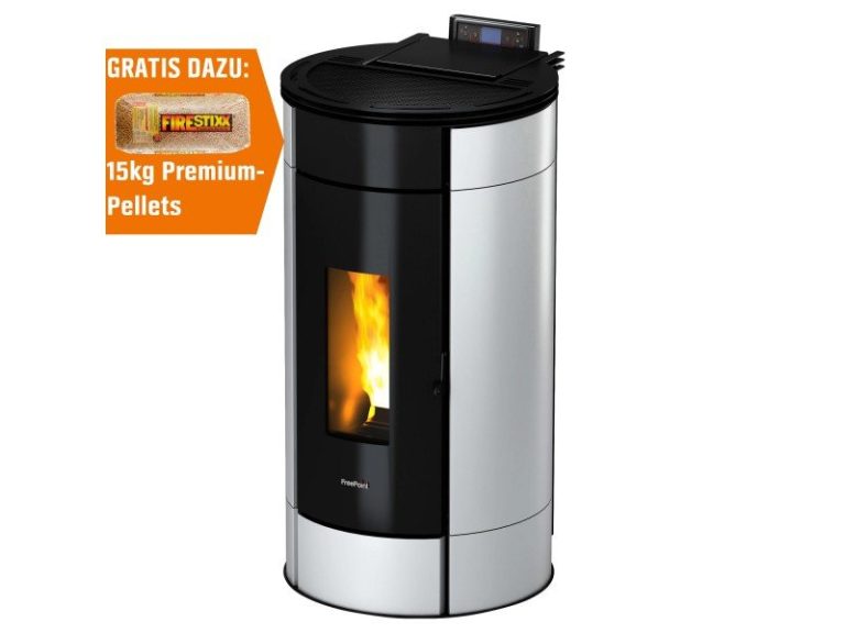 Freepoint Globe salamandra a pellets em aço branca 10,5 kW com controlo automático