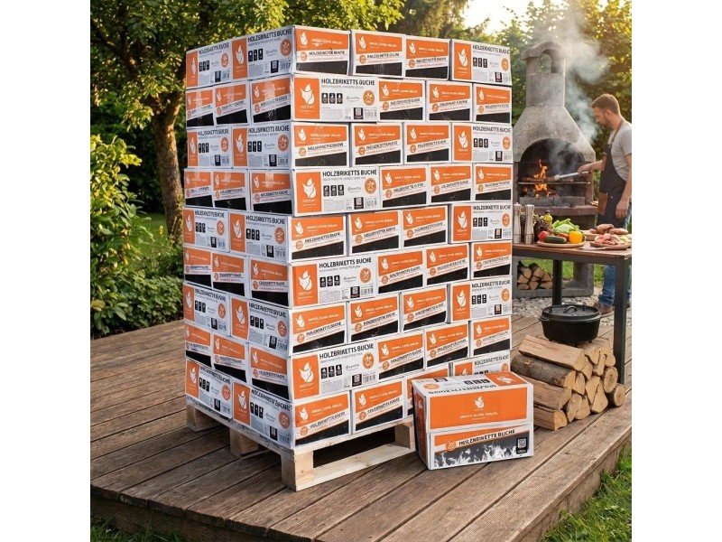 Heizfuxx Nestro M briquetes de faia/madeira dura em caixa – 81 caixas de 12 kg – palete 972 kg