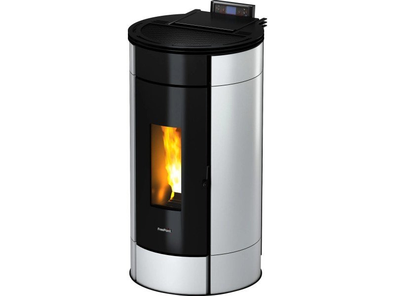 Freepoint Globe salamandra a pellets em aço branca 10,5 kW com controlo automático