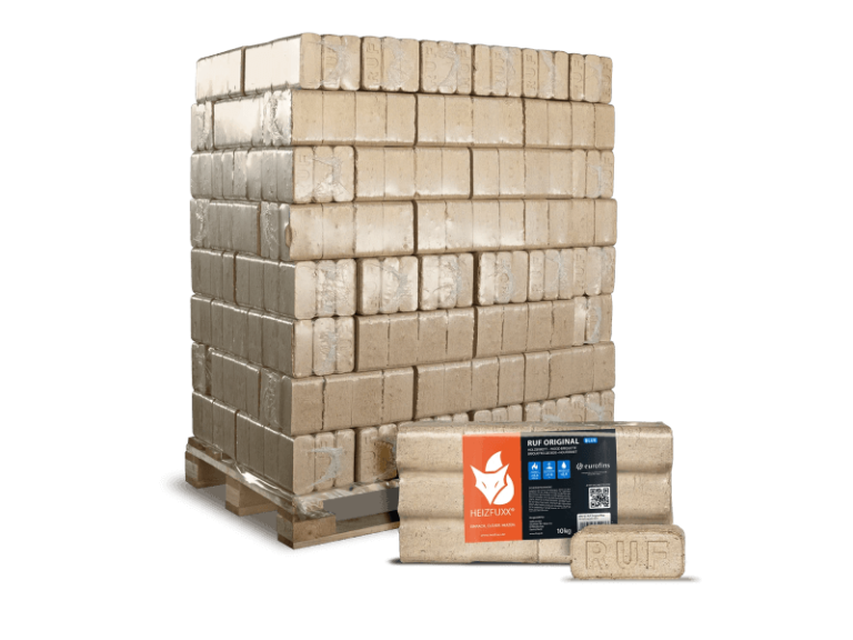Heizfuxx RUF Original Blue briquetes de madeira de coníferas – 96 embalagens de 10 kg – palete 960 kg