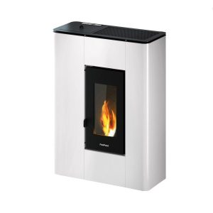 Freepoint Atri salamandra a pellets em metal branca 4,9 kW com controlo automático