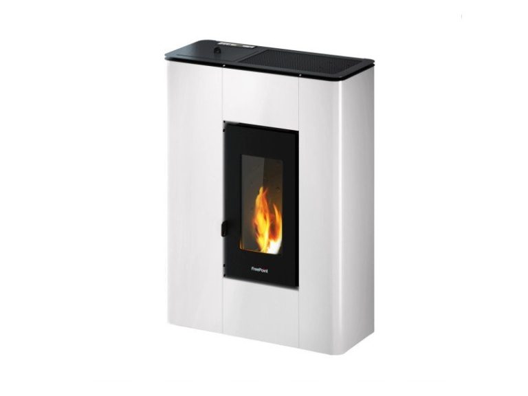 Freepoint Atri salamandra a pellets em metal branca 4,9 kW com controlo automático