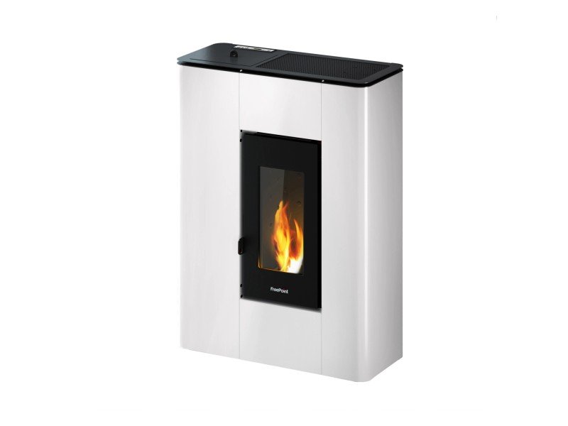 Freepoint Atri salamandra a pellets em metal branca 4,9 kW com controlo automático