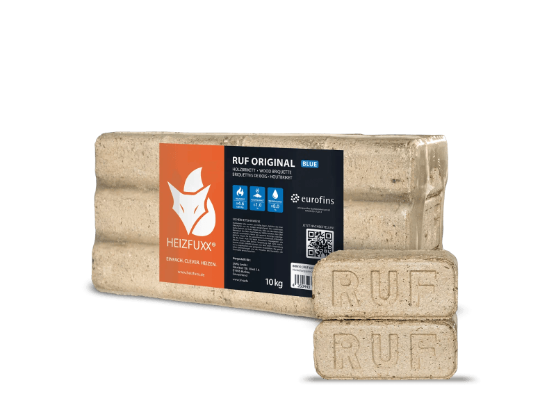 Heizfuxx RUF Original Blue briquetes de madeira de coníferas – 96 embalagens de 10 kg – palete 960 kg