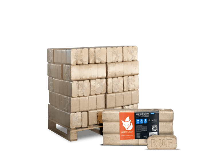 Heizfuxx RUF Original Blue briquetes de madeira de coníferas – 30 embalagens de 10 kg – palete 300 kg