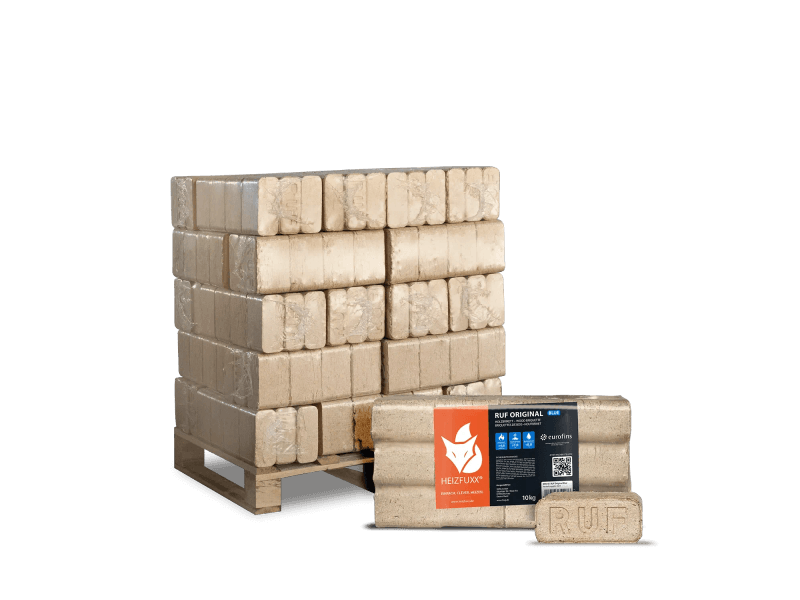 Heizfuxx RUF Original Blue briquetes de madeira de coníferas – 30 embalagens de 10 kg – palete 300 kg