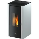 Freepoint Indi salamandra a pellets em aço branca 7 kW com controlo automático
