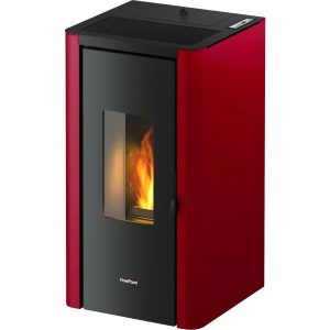 Freepoint Indi salamandra a pellets em aço Bordeaux 7 kW com controlo automático