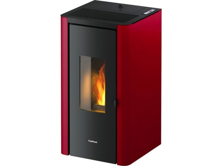 Freepoint Indi salamandra a pellets em aço Bordeaux 7 kW com controlo automático