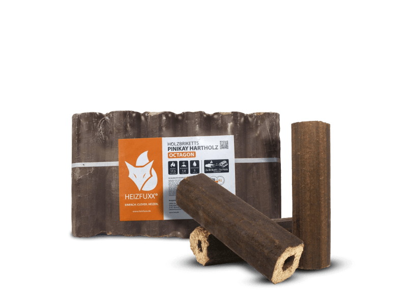 Heizfuxx PiniKay Octagon briquetes de madeira dura – 30 embalagens de 10 kg – palete 300 kg