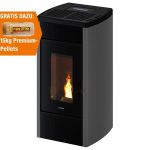 Freepoint Duke salamandra a pellets em aço prateada 14 kW com controlo automático