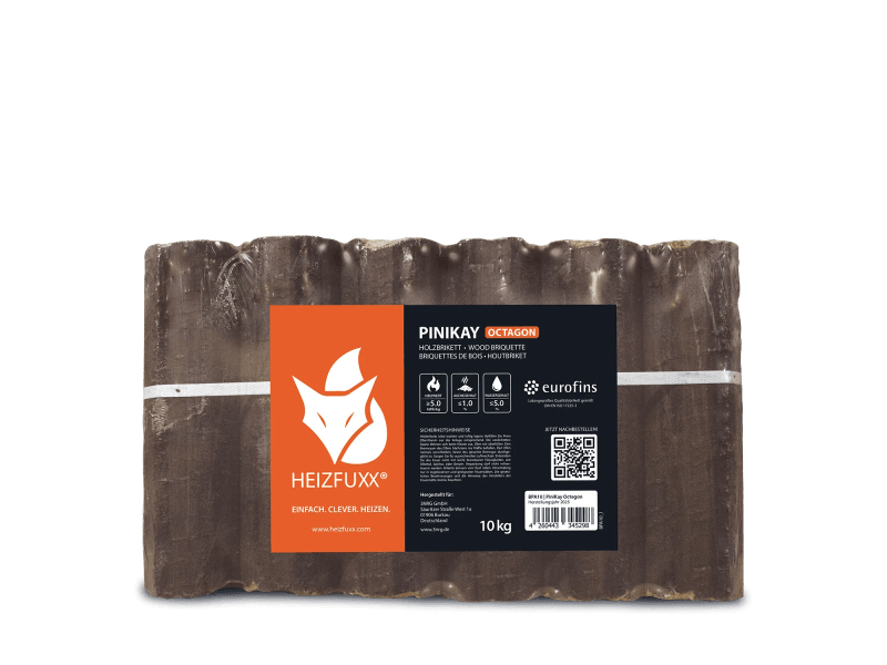 Heizfuxx PiniKay Octagon briquetes de madeira dura – 96 embalagens de 10 kg – palete 960 kg