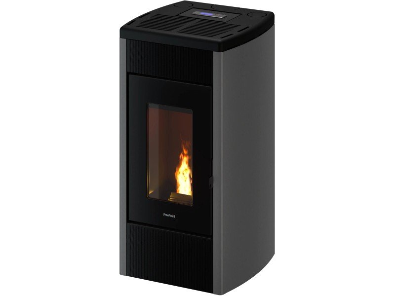 Freepoint Duke salamandra a pellets em aço prateada 14 kW com controlo automático