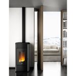 Freepoint Duke salamandra a pellets em aço prateada 14 kW com controlo automático