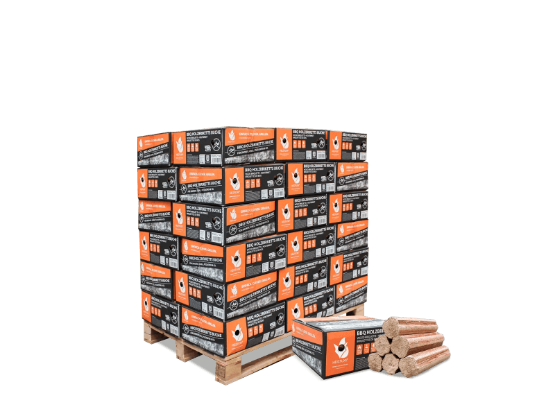 Heizfuxx BBQ briquetes de madeira de faia – 18 embalagens de 18 kg – palete 324 kg