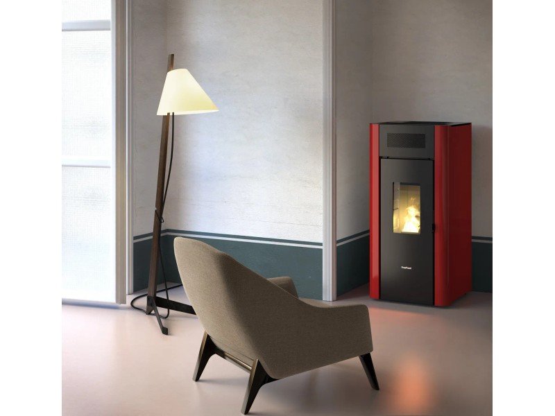 Freepoint Amaranto salamandra a pellets em aço Bordeaux 8,5 kW com controlo automático