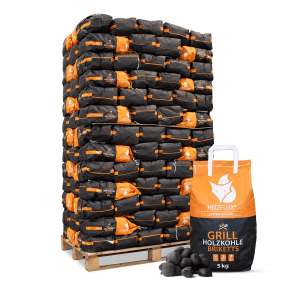 Heizfuxx briquetes de carvão vegetal – 130 sacos de 5 kg – palete 650 kg