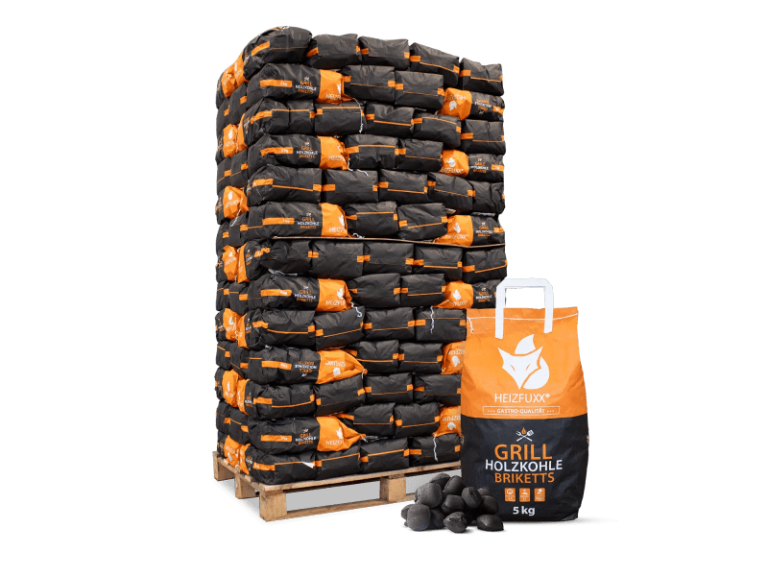 Heizfuxx briquetes de carvão vegetal – 130 sacos de 5 kg – palete 650 kg