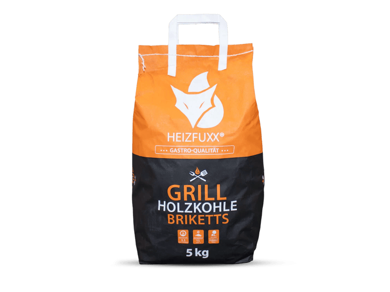 Heizfuxx briquetes de carvão vegetal – 130 sacos de 5 kg – palete 650 kg