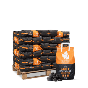 Heizfuxx briquetes de carvão vegetal – 60 sacos de 5 kg – palete 300 kg