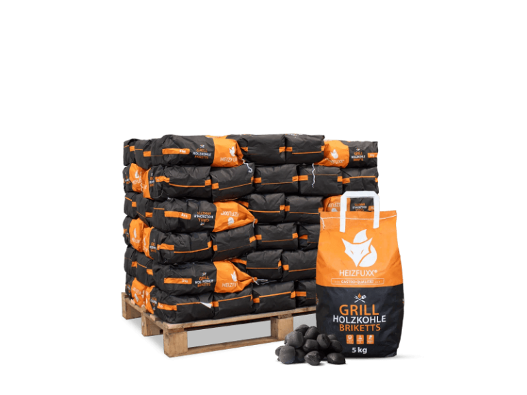 Heizfuxx briquetes de carvão vegetal – 60 sacos de 5 kg – palete 300 kg